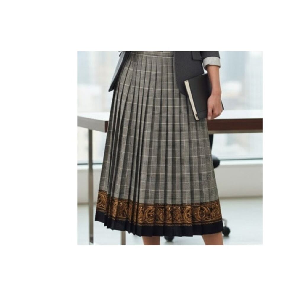 Vintage Sandra Ow-Wing N.R. 1 Tan Gold Plaid Pleated Casual Skirt Women's Size 8